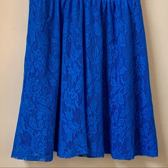 Royal Blue Scoop Back Fit Flare Lace Overlay Dress - Picture 9 of 10